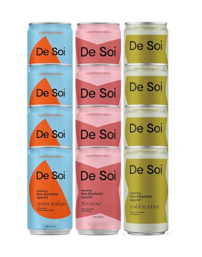 De Soi Variety Pack Mocktails NA Drinks 8 fl oz (12-pack) - Adaptogen Drink, Sparkling Drink with Calming Botanicals, Mocktail Drinks, Gluten Free, No Artificial Flavors