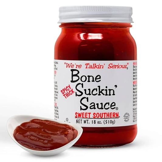 Bone Suckin' Sauce Sweet Southern BBQ Sauce, Gluten-Free, Non-GMO, Kosher, Sweetened with Cane Sugar & Molasses, All-Purpose Barbecue Sauce, For Ribs, Chicken, Pork, Beef (1 Count, Spicy Think Sweet Southern)