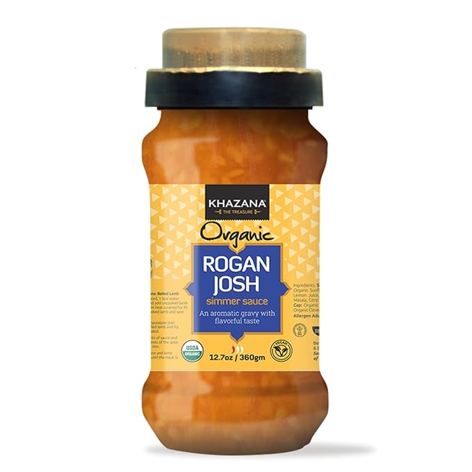 Khazana ORGANIC Rogan Josh Indian Simmer Sauce - 12.7oz Jars | Non-GMO, Vegan, Gluten Free, Kosher | Authentic Indian Meals Made Easy at Home!