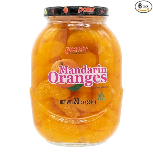 MW Polar Mandarin Oranges in Light Syrup, glass jar 20oz (Pack of 6)