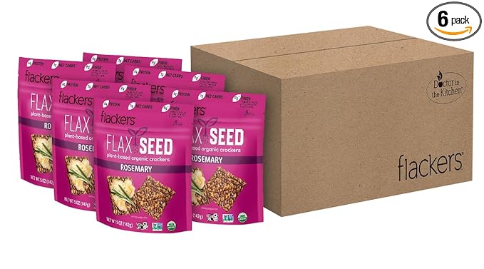 Flackers Organic Rosemary Flaxseed Crackers, 5 Ounce 6-Pack, Gluten Free, Non GMO, Vegan, Keto Snack, 9 Grams Fiber, 1 Net Carb