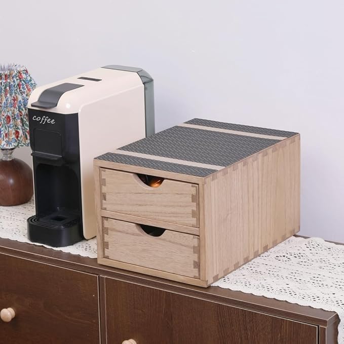 Drawer Holder for Coffee Brew - Kitchen Machine Stand Shelf Contertop - Serve Coffee Station and Pod Capsule Storage Organizer for Home Decor Office Storage Solution 2-Tier CF2D2C-Light