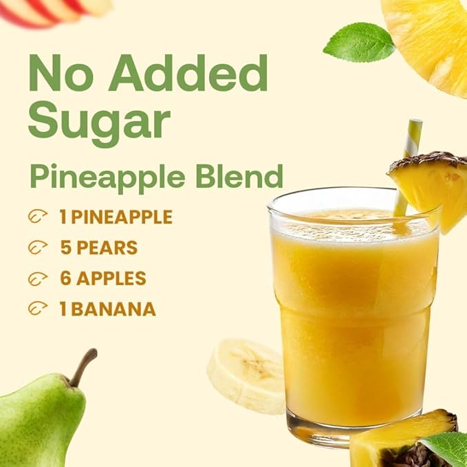 Dr. Smoothie 100% Crushed Pineapple Blend ??No Added Sugar, Made with Real Fruits/Fruit Juice ??Vegan, No Artificial Colors or Flavors ??Tropical Pineapple, Banana, Hint of Coconut ??46 oz Bottle