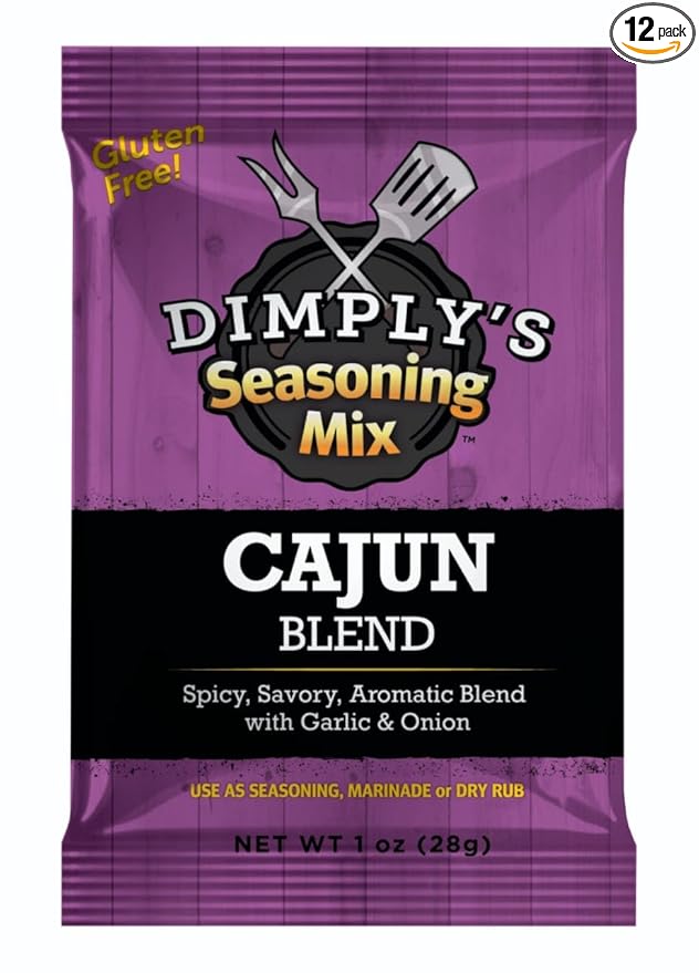 Dimply's Cajun Seasoning Mix, Marinade and Dry Rub Perfect for Chicken, Meat, Vegetables, Tofu - Gluten Free, Preservative Free and MSG Free - Vegan Friendly (12 pack and 12 ounce)