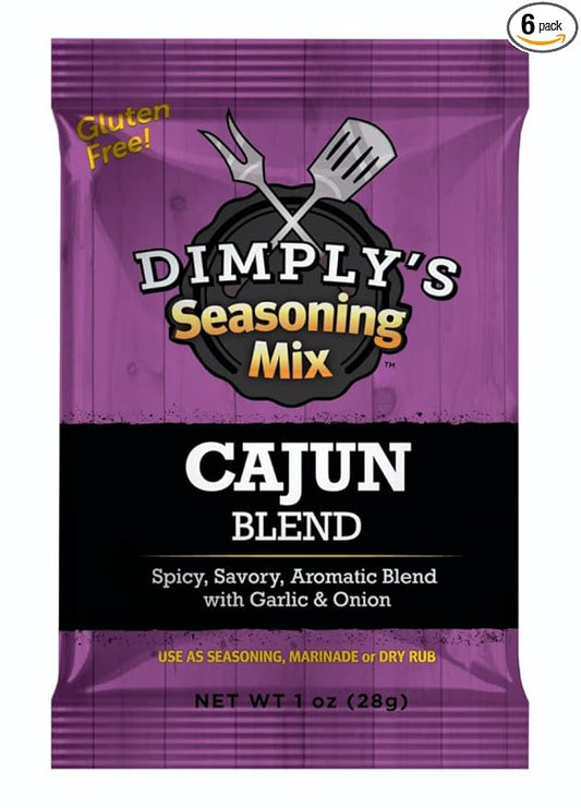 Dimply's Cajun Seasoning Mix – 6 Pack, 1 oz Each – Bold Creole Spice Blend for Chicken, Meat, Seafood, Tofu, and Vegetables – Dry Rub and Marinade – Vegan, Gluten Free, No MSG, Preservative Free