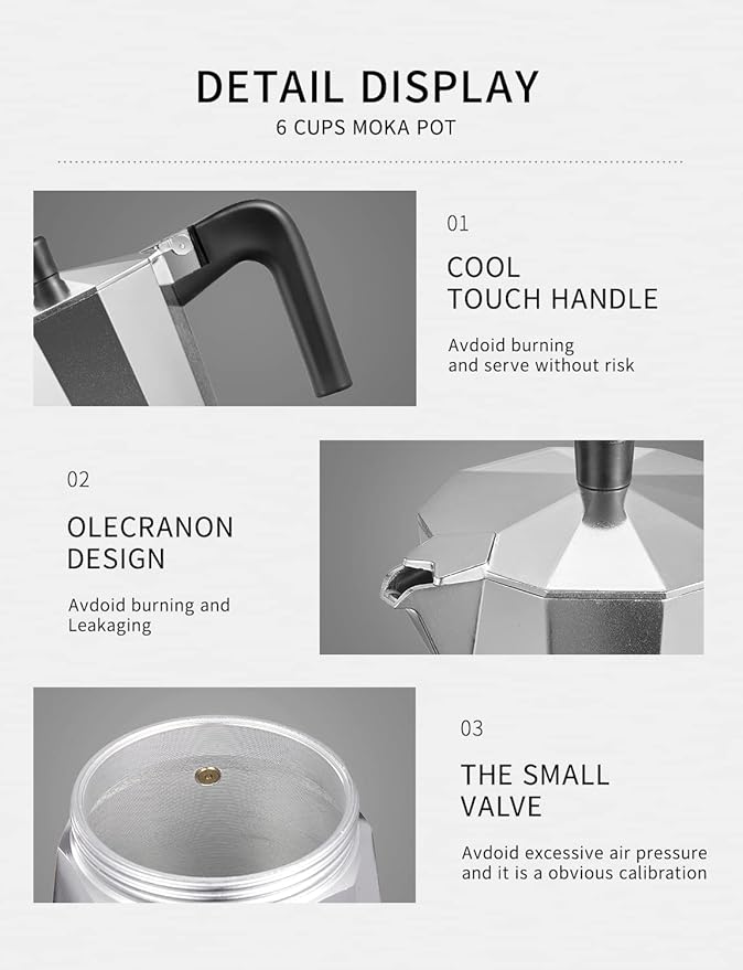 Yabano Stovetop Espresso Maker, 9 Cups Moka Coffee Pot Italian Espresso for Gas or Electric Ceramic Stovetop, Italian Coffee maker for Cappuccino or Latte