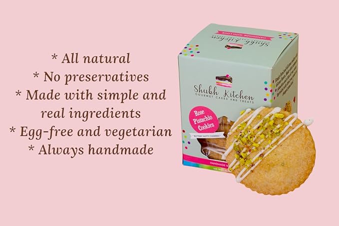 Rose Pistachio Cookies- Gourmet Indian Cookies, 100% Egg-Free & Vegetarian, Handmade with Real Butter & Pistachios, No Preservatives, Authentic Flavor, 6 oz Pack