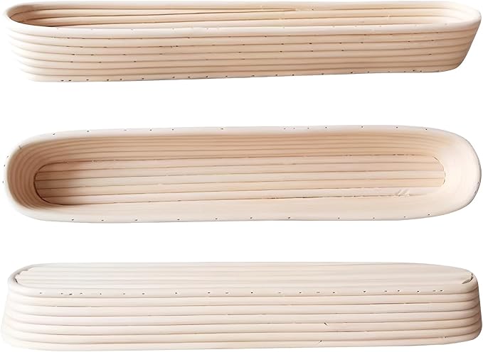 I-LAN 2 Pack 21.7" Baguette Banneton Proofing Basket with Liner-Oval Rattan Sourdough Proofing Basket with Cloth Lines-Baguette Banneton Bread Baking Baskets for Home Bake 21.7"X4.5"X3"