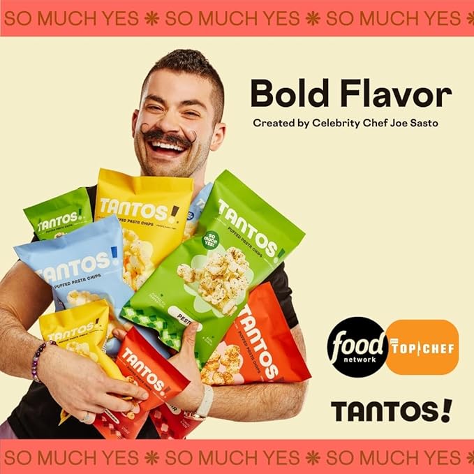 Tantos! Puffed Pasta Chips ??Healthy Pasta Snack by Top Chef Joe Sasto ??Plant-Based, Low Calorie, Crunchy Chips ??Variety Pack ??Marinara, Pesto, Cacio e Pepe, Classico ??Gourmet Bold Flavors (4 oz 2 Pack, Marinara)