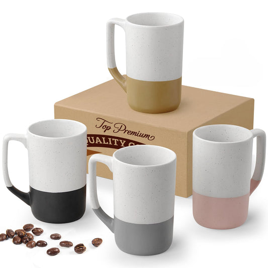 Large Ceramic Coffee Mug Set of 4, 16 oz Tea Cups with Handle, Porcelain Mug for Latte, Hot Tea
