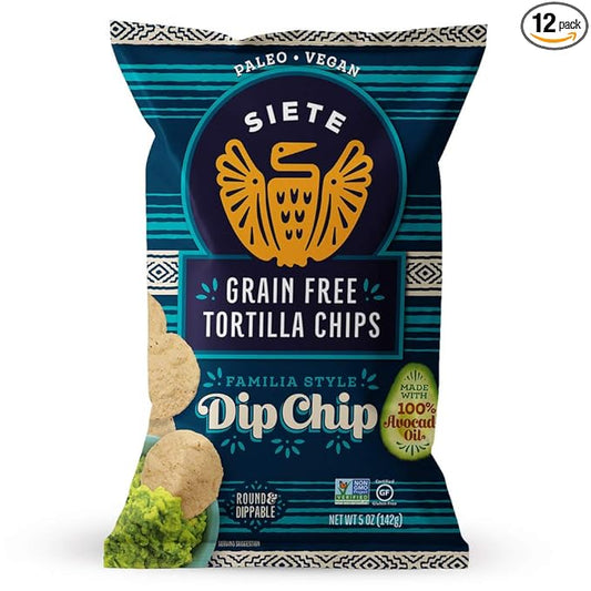 Siete Grain Free Tortilla Chips | Gluten Free Chips | Paleo & Vegan Snacks | Non GMO | Dip Chip, 5 Ounce (Pack of 12)