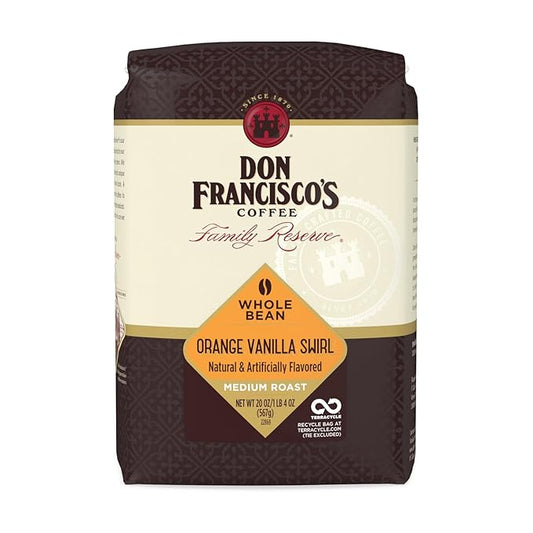 Don Francisco's Orange Vanilla Swirl Whole Bean Coffee, Medium Roast ??Flavored 100% Arabica,20 oz Bag, Premium Coffee for Drip, Pour Over & French Press
