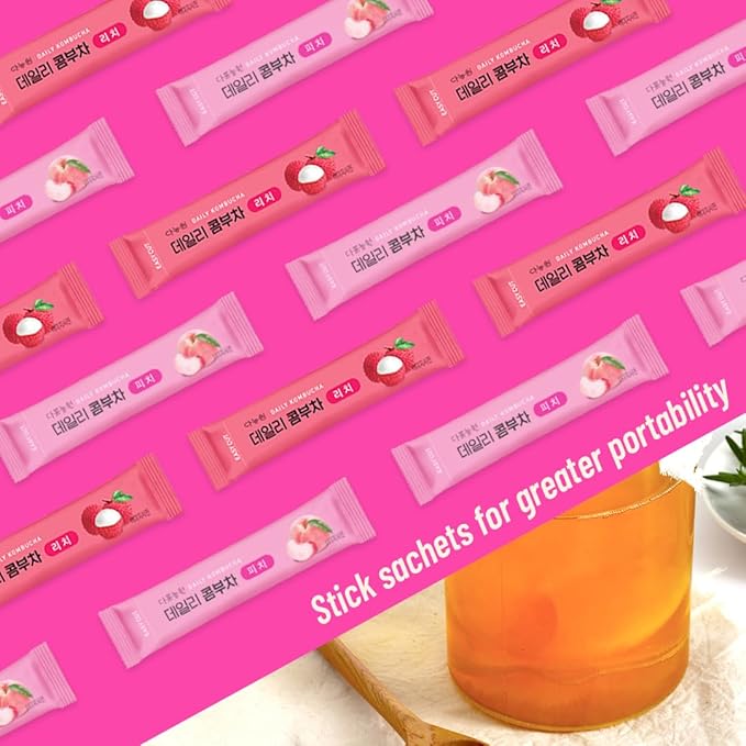 KAYFOOD-Kombucha-Peach-Garden-Daily Zero Sugar, Diet, Gut Healthy Sparkling Beverage, Fermented Korean Drinks for Iced, Hot, Workout Tea (10ST) (10ST, Lychee&peach)
