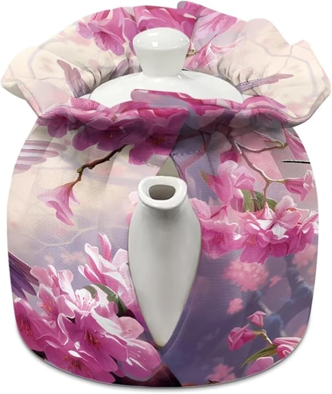 Hummingbird Tea Cozy for Teapot Insulated Purple Flower Tea Cosy for Teapot Dust Protector Tea Pot Cozy for Keeping Warm