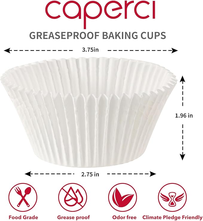 Caperci White Jumbo Cupcake Liners Large Baking Cups, Odorless, Food Safe Grease-Proof Papers (150-Count)