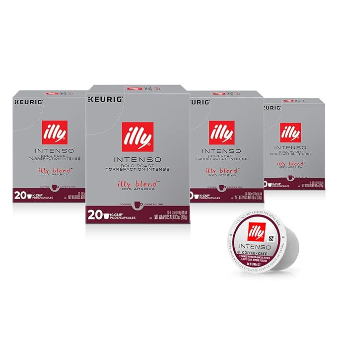 Illy Coffee K Cups - Pods For Keurig Machines – Intenso Dark Roast – Notes of Cocoa & Dried Fruit - Bold, Flavorful & Full-Bodied Flavor - No Preservatives – 20 Count, 4 Pack