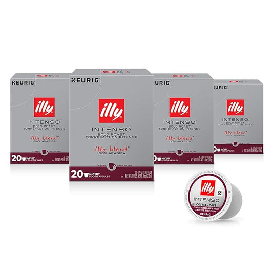 Illy Coffee K Cups - Pods For Keurig Machines – Intenso Dark Roast – Notes of Cocoa & Dried Fruit - Bold, Flavorful & Full-Bodied Flavor - No Preservatives – 20 Count, 4 Pack