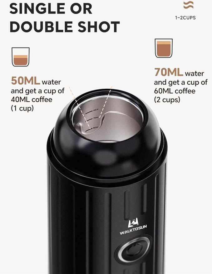 Portable Espresso Coffee Maker Electric Expresso Maker Self Heating Battery Powered, 19 Bar Pressure, Coffee Machine with Ground Coffee & NS Capsule for Travel,Outdoors竊똂amping,RV,Hiking,Office(Black)