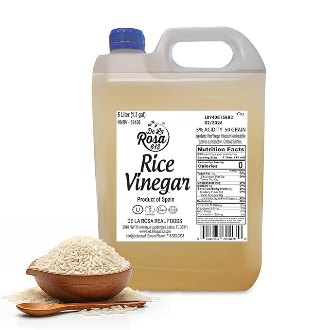 De La Rosa Rice Vinegar 5% Acidity, Kosher, Rice Vinegar for Cooking, Sushi, Salad Dressings and More | Sugar-Free Rice Vinegar - 5 Liter (Pack of 1)