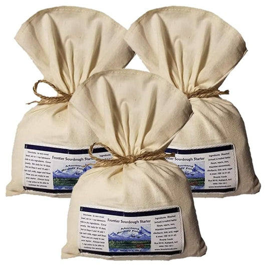 Bounty Foods Montana Sourdough Starter Set ??16 oz 3 Pack Artisan Bread Kit in Western-Style Burlap Bag ??Wild Yeast Culture for Real Rustic Sourdough ??Pioneer-Style Baking from the American West