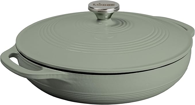 Lodge 3.6 Quart Enameled Cast Iron Covered Casserole with Lid ??Dual Handles ??Oven Safe up to 500ì§?F or on Stovetop - Use to Marinate, Cook, Bake, Refrigerate and Serve ??Desert Sage