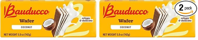 Bauducco Wafer Cookies, Coconut, 5.0 oz (Pack of 2) - Crispy Triple-Layered Wafers with Rich Coconut Cream Filling - Indulgent Sweet Dessert - No Artificial Flavors - Italian-style snack.