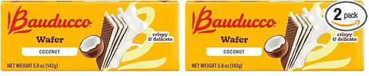 Bauducco Wafer Cookies, Coconut, 5.0 oz (Pack of 2) - Crispy Triple-Layered Wafers with Rich Coconut Cream Filling - Indulgent Sweet Dessert - No Artificial Flavors - Italian-style snack.