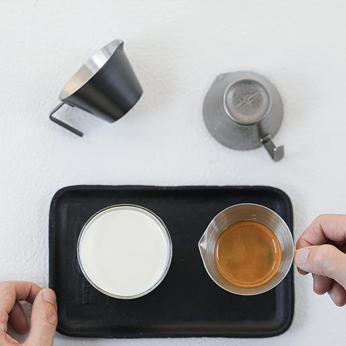 MHW-3BOMBER Espresso Shot Cups with Handle Espresso Measuring Cup Dishwasher Safe 4Pcs Stainless Steel Pouring Cup for Tomato Sauce|Steak Sauce|Dessert|Beverage (Matte Glossy) G7000-OS