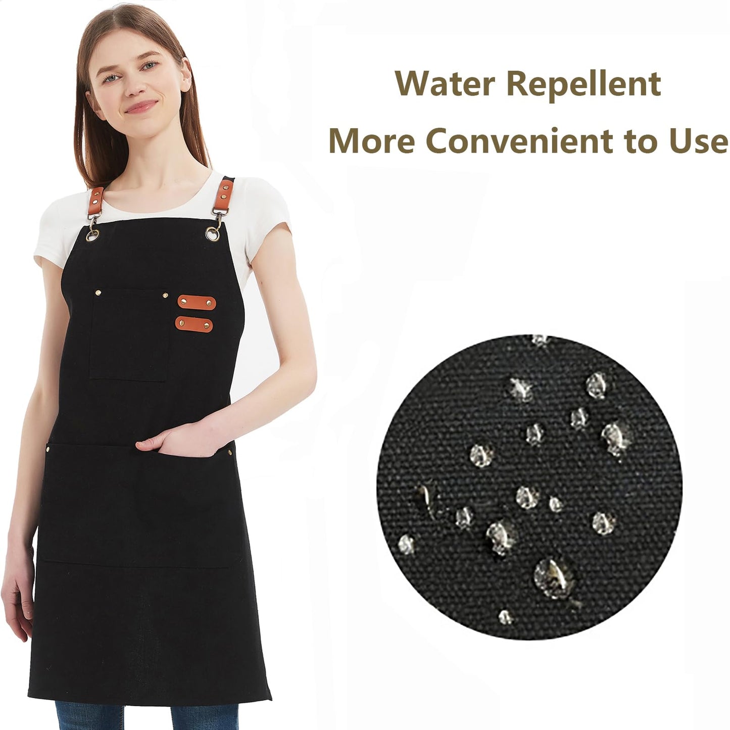 AFUN Chef Aprons for Women Men with Oversized Pockets, 12-Ounce Cotton Canvas Cross Back Water
