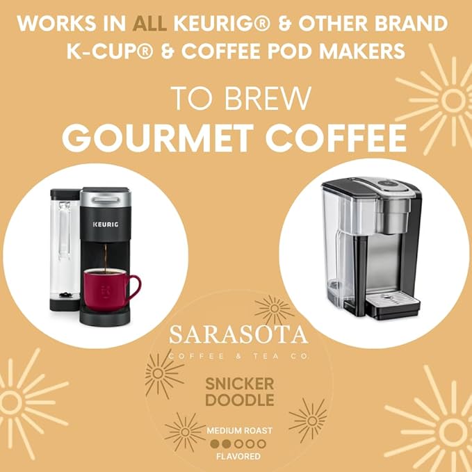 Sarasota K-Cup Coffee Pods | Medium Roast Flavored Coffee | Snickerdoodle Sugar Cookie | Single Serve for Keurig Brewers | Gourmet, Low Acid, Mold Free | 24 Count