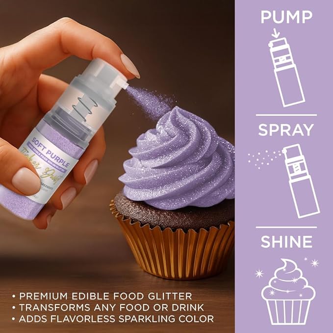Bakell - Soft Purple Tinker Dust (4g, 1x Mini Spray Pump) Edible Glitter for Food, Desserts, and Beverages!