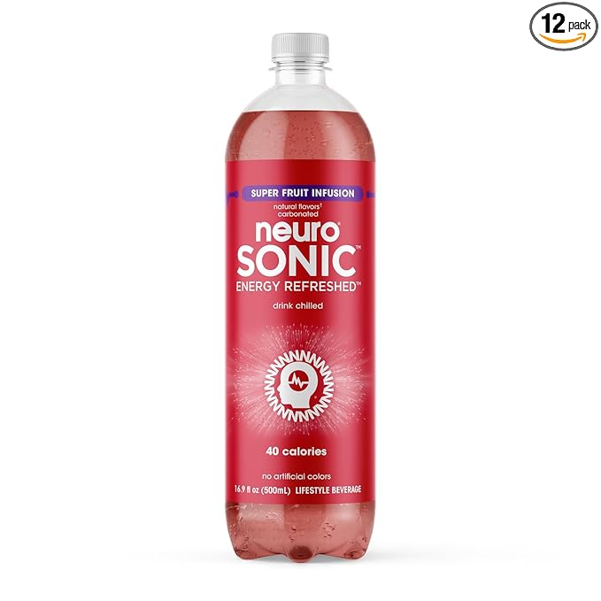 neuroSONIC | Superfruit Infusion | Functional Beverage for Focused Energy, Lightly Carbonated, Vegan & Low Sugar; 16.9 Fl Oz (Pack of 12)