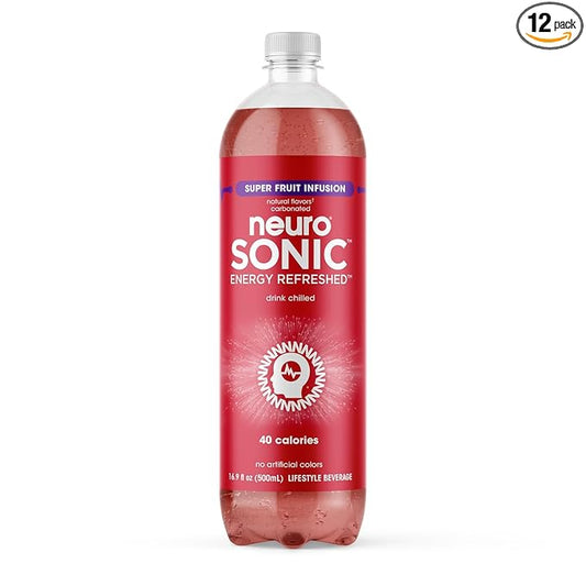 neuroSONIC | Superfruit Infusion | Functional Beverage for Focused Energy, Lightly Carbonated, Vegan & Low Sugar; 16.9 Fl Oz (Pack of 12)