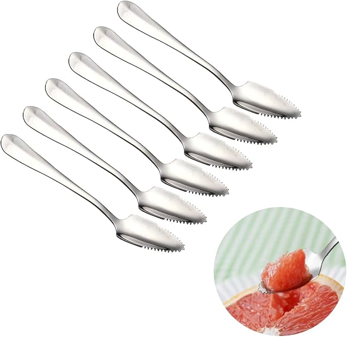 6-Piece set, stainless steel serrated grapefruit spoon, suitable for citrus fruits, kiwi, dragon fruit and other fruitsï¼? inches