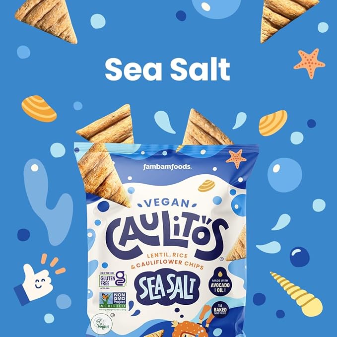 Caulitos ??15 Pack | Lentil, Rice & Cauliflower Chips | Organic, Gluten-Free, Non-GMO, Kosher, Nut-Free, Baked with Avocado Oil (22.5 oz, Vegan Sea Salt)