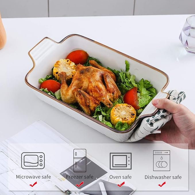 KOOV Bakeware Set, Ceramic Baking Dish Set, Rectangular Casserole Dish Set, Lasagna Pans for Cooking, Cake Dinner, Kitchen, 9 x 13 Inches, Texture Series 3-Piece (White)