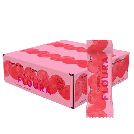 Floura Raspberry Rose Fruit-Forward Fiber Bars??High Fiber, Vegan, Gluten & Dairy Free, Low Calorie Healthy Snack Bars with Upcycled Produce for Gut Health [10 Pack]