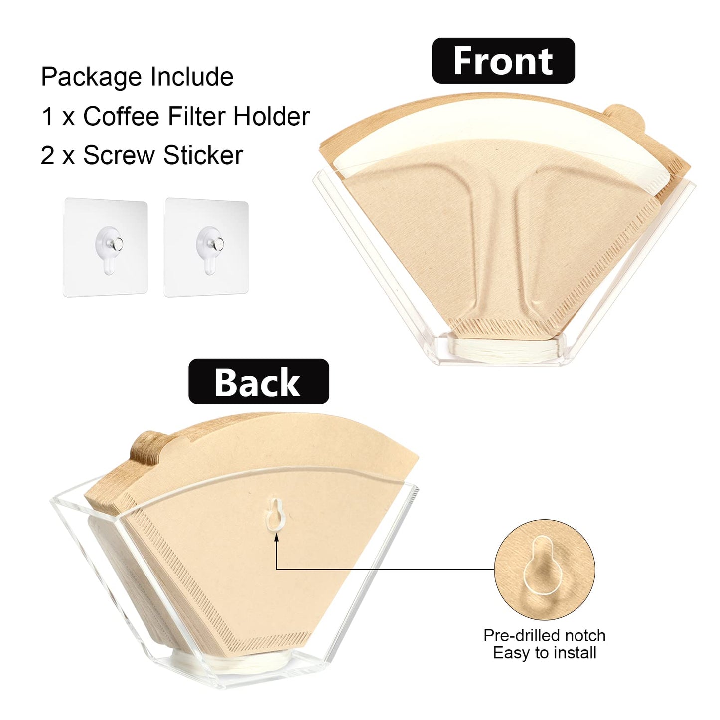 Kamehame Coffee Filter Holder, Wall Mount Coffee Filter Dispenser Rack, Clear Acrylic Storage