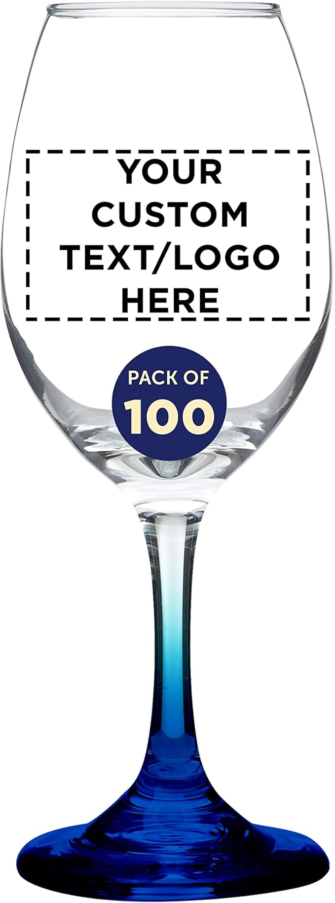 Custom Rioja Wine Glasses with Stem 10 oz. Set of 100, Personalized Bulk Pack - Color Bottom, Perfect for Wedding, Party Favors, Birthday, Bridal Shower Gifts - Blue