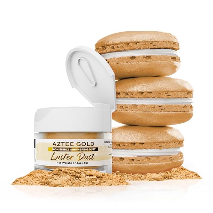 Luster Dust - Aztec Gold (4g 1x Jar) | Edible Vegan Dust & Paint for Cake Decorating, Ice Cream, Desserts, Cocktails and Beverages by Bakell