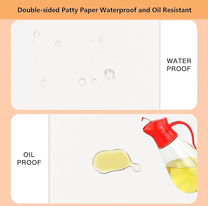 200Pcs 4" x 4" Parchment Paper Squares, Hamburger Patty Paper, Non-Stick Squares Wax Paper Sheets for Seperating Patty, Cookies, Baking, Wrapping Candies