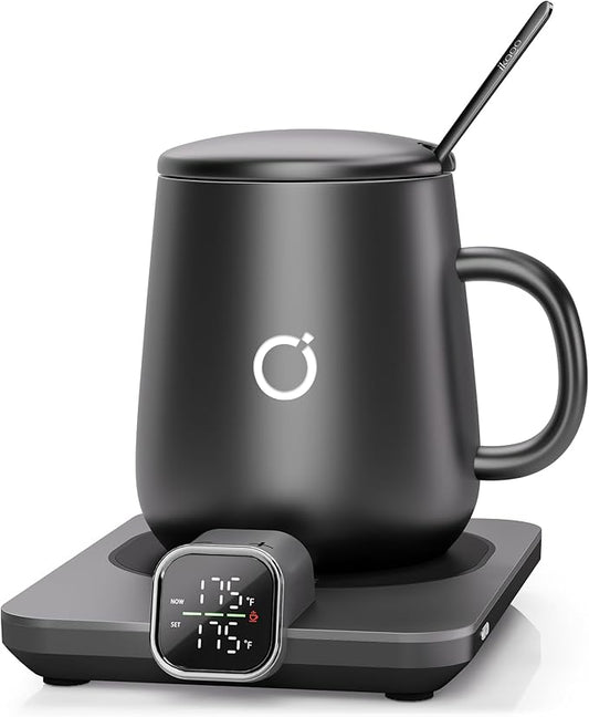 Coffee Mug Warmer Set, Temperature Control Smart Heated Mug for Desk, Electric Coffee Warmer with Auto Shut Off & Real-Time Temp Display, Gifts for Men Women, 15oz, Black