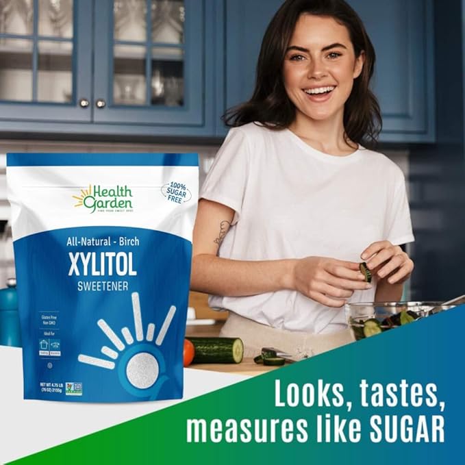 Health Garden Birch Xylitol Sweetener - 4.75 LB Resealable Bag - Pure Birch Xylitol - Non GMO, Kosher, and Made in the U.S.A. - Ideal Powdered Sugar Substitute - Non-GMO Sugar Alternative