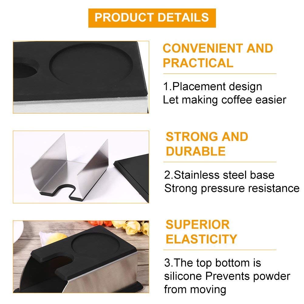 Yosoo Stainless Steel Coffee Tamper Stand, Coffee Powder Maker Rack Silicone Tamping Mat, Coffee