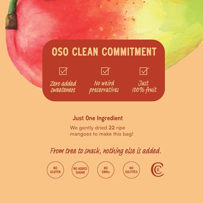 Oso Snacks Dried Mango Slices – Premium Quality, Large Pieces Only! No Added Sugar, No Preservatives, 100% Fruit! One Ingredient. No GMO. Vegan. Naturally Sweet & Delicious Healthy Snack.
