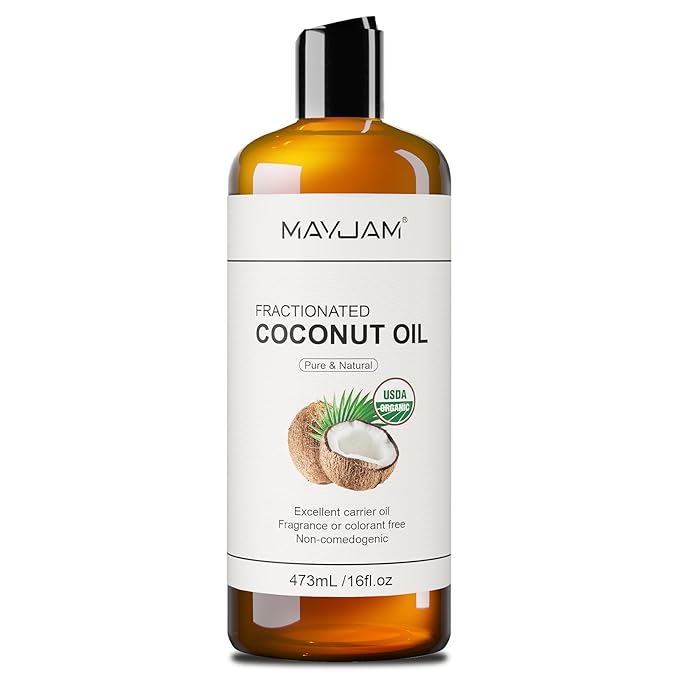 Organic Fractionated Coconut Oils Liquid 16oz, 100% Pure & Natural USDA Certified Cold Pressed Coconut Carrier Oil for Face Skin & Hair Moisturizing, Body Massage Oil for Essential Oils Mixing
