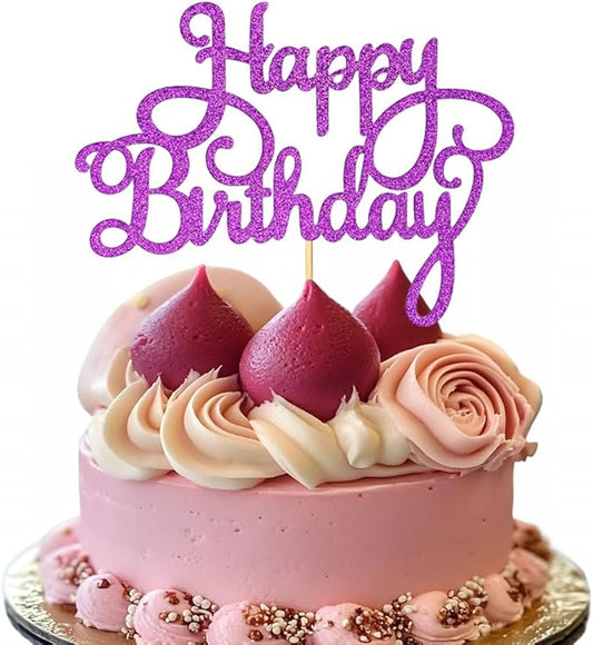 1 PCS Happy Birthday Cake Topper Glitter Purple Anniversary Cake Picks Happy Birthday Cake Decorations for Baby Shower Celebrating Birthday Party Decorations Supplies