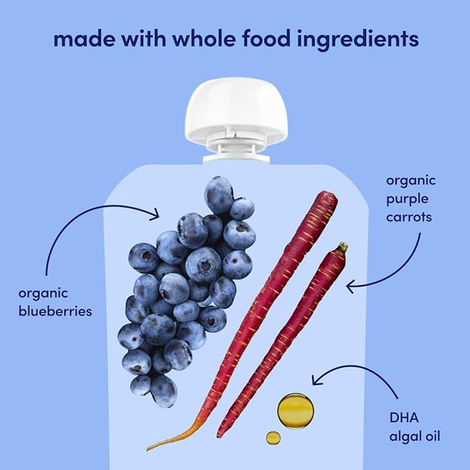 Cerebelly Baby Food Pouches ??Organic Dairy Free Smoothies for Toddlers | No Added Sugar, Fiber, Non-GMO | Baby Smoothie Pouches | 4 Ounce BPA-Free Pouch | Purple Carrot Blueberry Smoothie | 12 Count