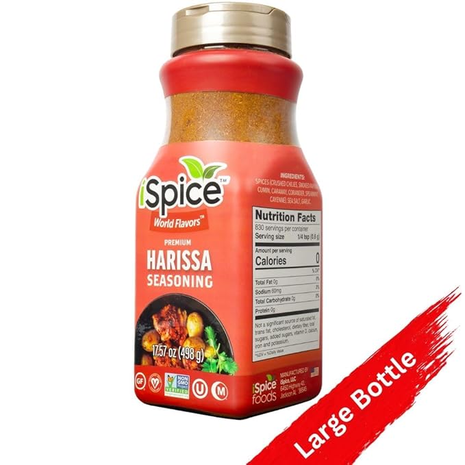 iSpice Blend | Harissa Seasoning | 17.57 oz | Mixed Spice & Seasoning | Bulk Size | Halal | Kosher (Harissa)