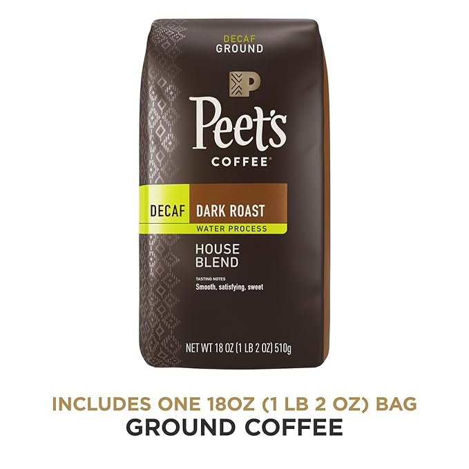 Peet's Coffee, Dark Roast Ground Coffee - Decaf House Blend 18 Ounce Bag